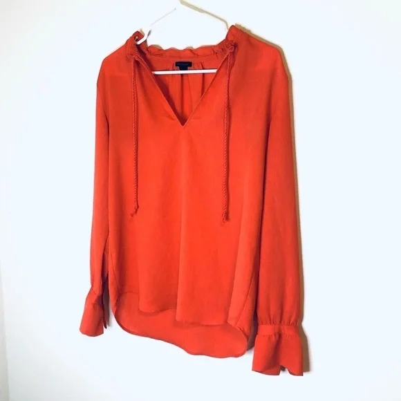 2/$30 Ann Taylor - Coral Long Sleeve Ruffle Tie Neck Blouse Size: XS - Picture 3 of 8